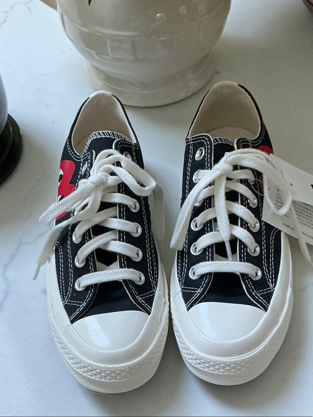 Converse Black Canvas COMME des GARÇON PLAY Low-Top Sneakers with Red Heart